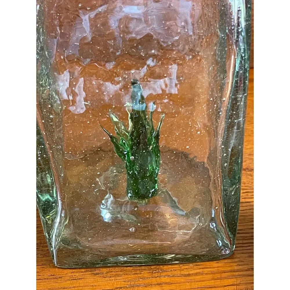 Casta Green Hand Blown Tequilla Bottle w/ Glass Agave Inside & Wood / Cork Top